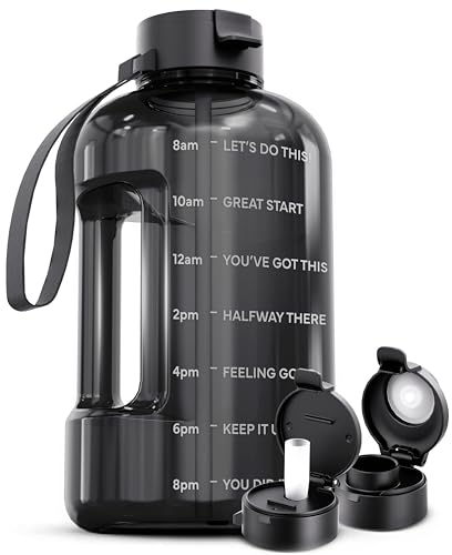 زجاجة ماء AQUAFIT سعة 1 جالون مع أوقات للشرب 128 أونصة زجاجة ماء مع قشة زجاجة رياضية كبيرة مع علامة زمنية جرة صالة رياضية