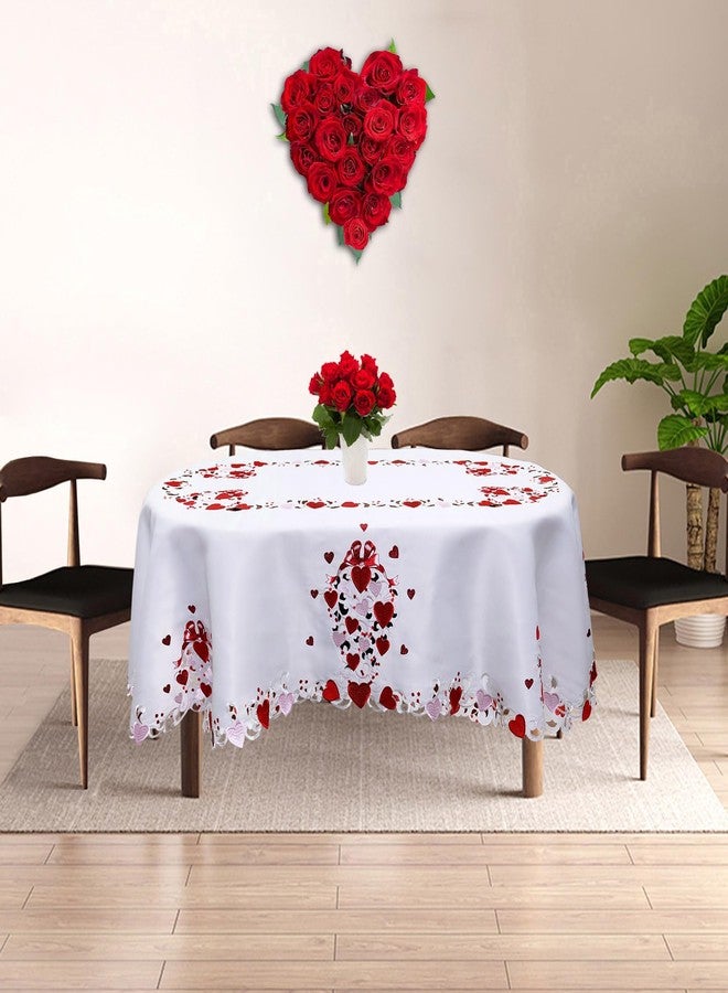 Grelucgo Embroidered Decorative Tablecloth for February 14th Valentine's Day, White with Red and Pink Hearts Pattern (Oval 57x84 inches) - Image 4