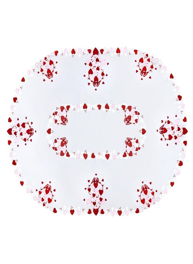 Grelucgo Embroidered Decorative Tablecloth for February 14th Valentine's Day, White with Red and Pink Hearts Pattern (Oval 57x84 inches) - Image 2