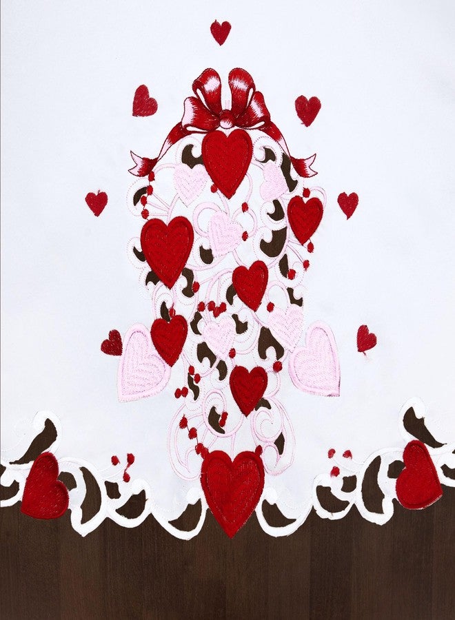 Grelucgo Embroidered Decorative Tablecloth for February 14th Valentine's Day, White with Red and Pink Hearts Pattern (Oval 57x84 inches) - Image 3