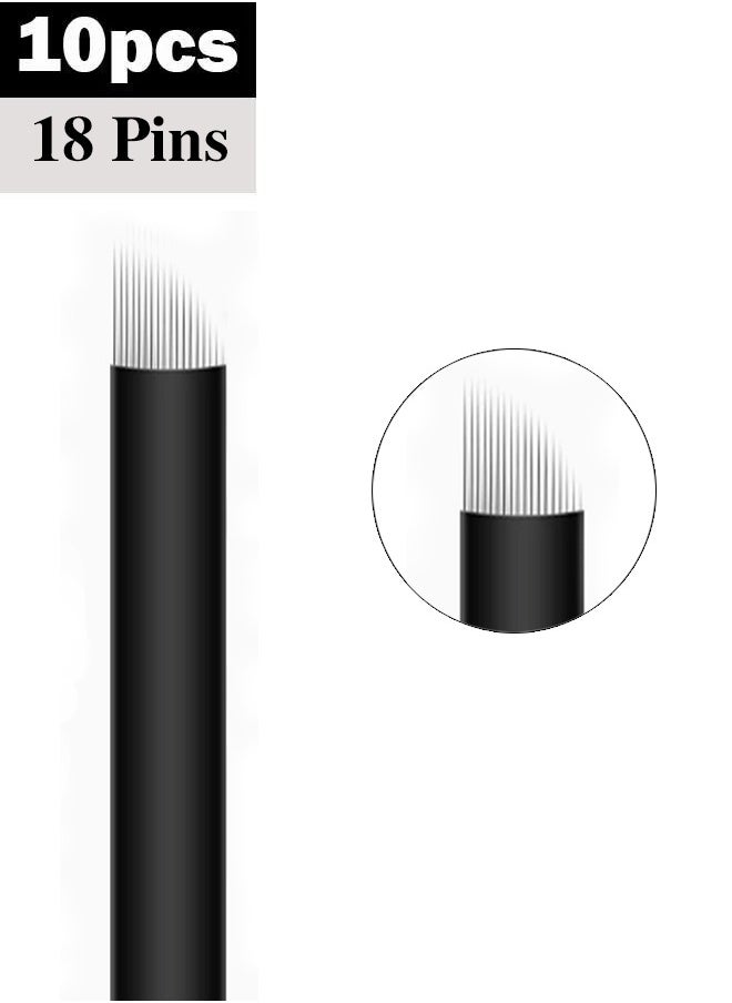 Realfrog - 10 Pieces Disposable 0.18mm Microblading Blade Fine Needles Permanent Makeup Curve Brow Manual Eyebrow Embroidery Tattoo Microblade Needles - U18 Pins Shape - Image 1