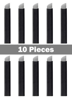 Realfrog 10 Pieces Disposable 0.18mm Microblading Blade Fine Needles Permanent Makeup Curve Brow Manual Eyebrow Embroidery Tattoo Microblade Needles - U18 Pins Shape  - Image 3