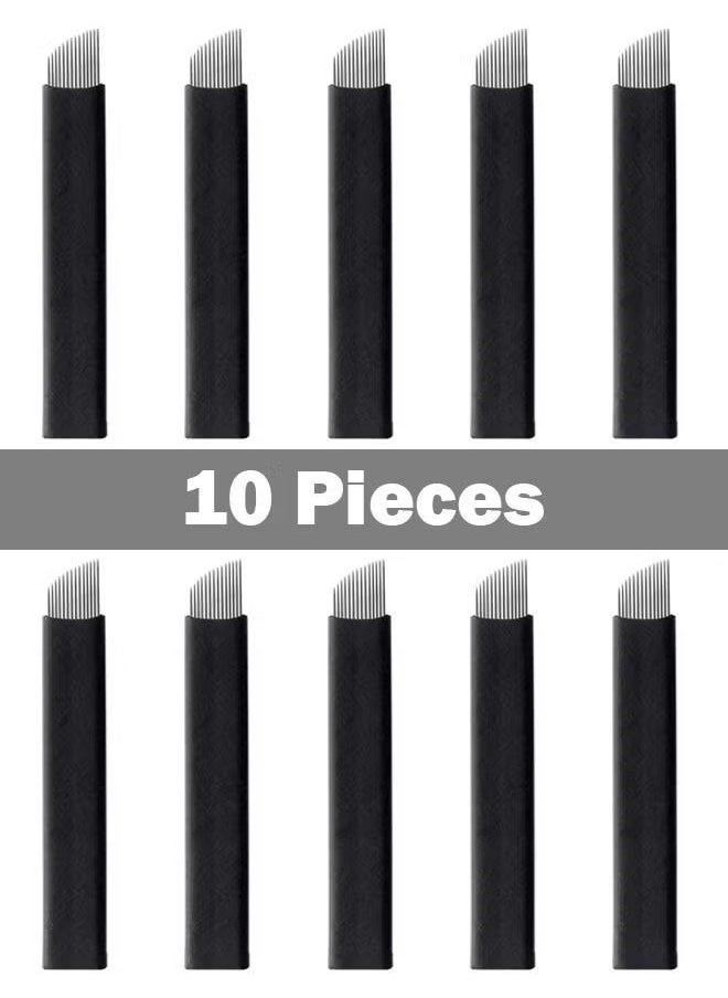 Realfrog - 10 Pieces Disposable 0.18mm Microblading Blade Fine Needles Permanent Makeup Curve Brow Manual Eyebrow Embroidery Tattoo Microblade Needles - U18 Pins Shape - Image 1