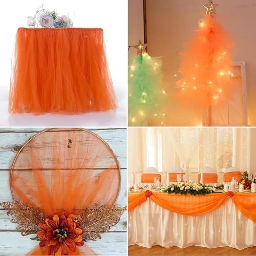 Filloxy Net Fabric Cloth for Multi Decoration, Parties, Festival, Costumes, Gift Packing, Party, Backdrop Material mandap, Pooja Background Ribbon Wedding Decoration, 58" Width (Orange, 2 Meter) - Image 4