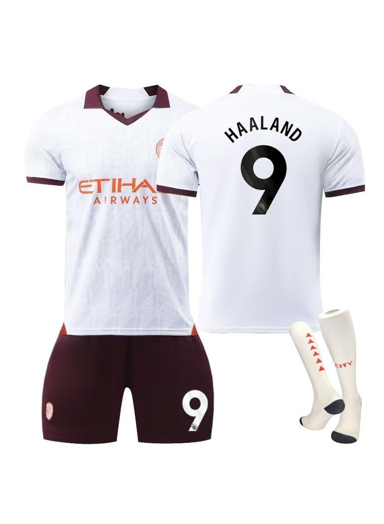23-24 Manchester City Away Football Jersey HAALAND #9 Fan Football Jersey/Shorts Socks Gift Set Teen Size and Adult Size - Image 1