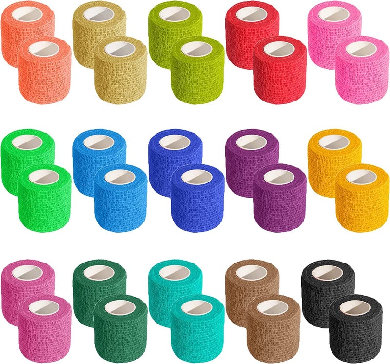 KISEER 30 Pack 2 Inch x 5 Yards Self Adhesive Bandage Assorted Color Breathable Cohesive Bandage Wrap Rolls Elastic SelfAdherent Tape for Stretch Athletic Sports Wrist Ankle