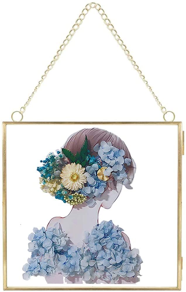 ARTINCO Art India Collections Home Decor Brass, Glass and Metal Hanging Picture Frame, with 2 Sides - 6 x 6 inch (Golden) ,Wall Mount - Image 3