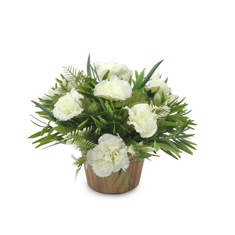 fancymart Artificial Flower Grass in Wood Pot Home Office Decor Elegant Potted Plant for TabletopShelves Enhancement - Image 1