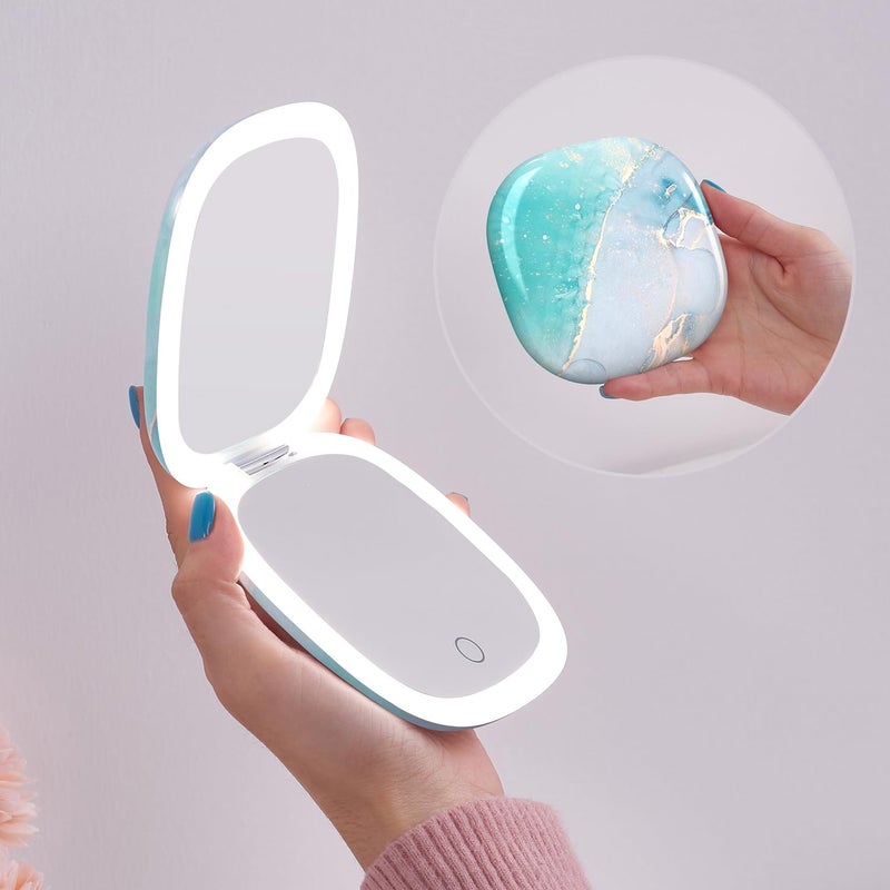 Mocado Compact LED Travel Makeup Mirror 4 Inches 1X10X Magnification Travel Mirror with Light Dimmable Double Sides Lighted USB Rechargeable Compact Mirror for PursePocketTravelBlue Marble - Image 2