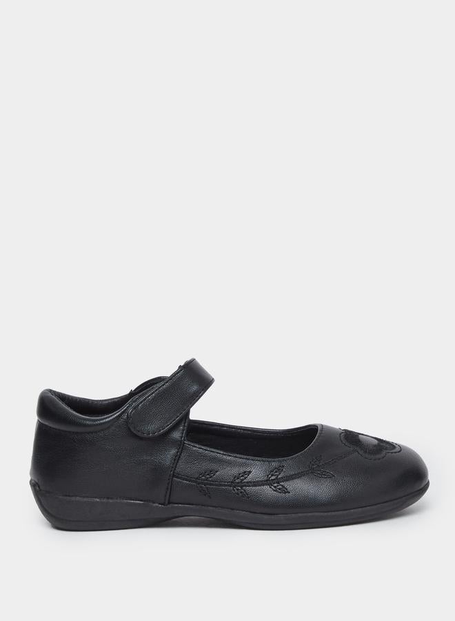 ستايلي حذاء ماري جين أسود للبنات بتفاصيل زهور - Image 1