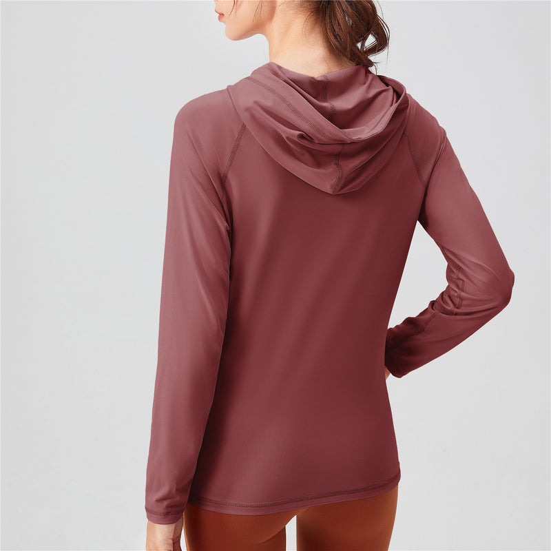 Women's hooded sports jacket with full zipper pockets, slim fit and slimming yoga suit jacket, quick drying running fitness suit - Image 3