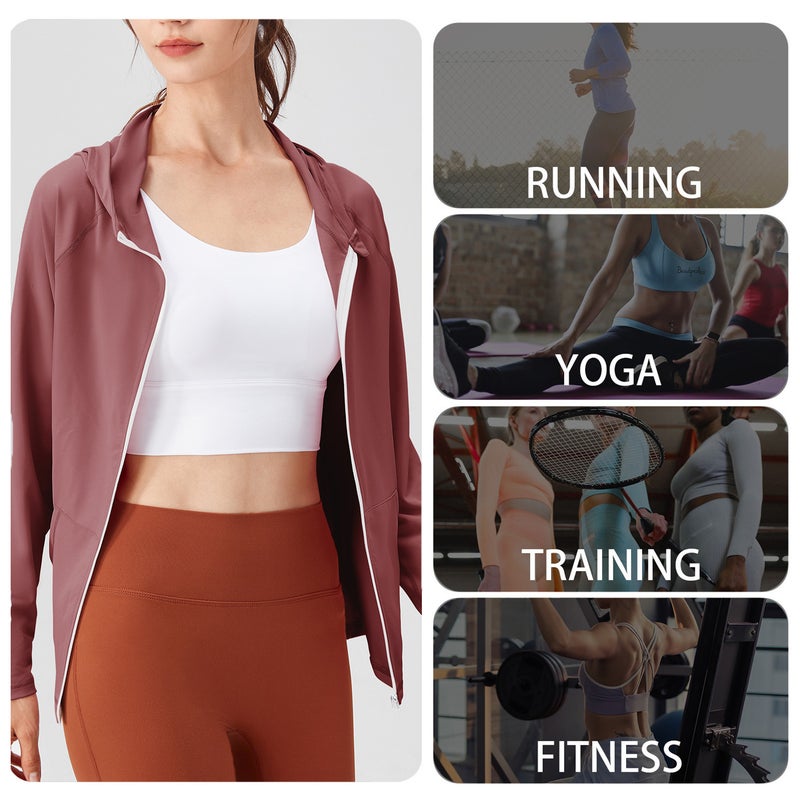 Women's hooded sports jacket with full zipper pockets, slim fit and slimming yoga suit jacket, quick drying running fitness suit - Image 5