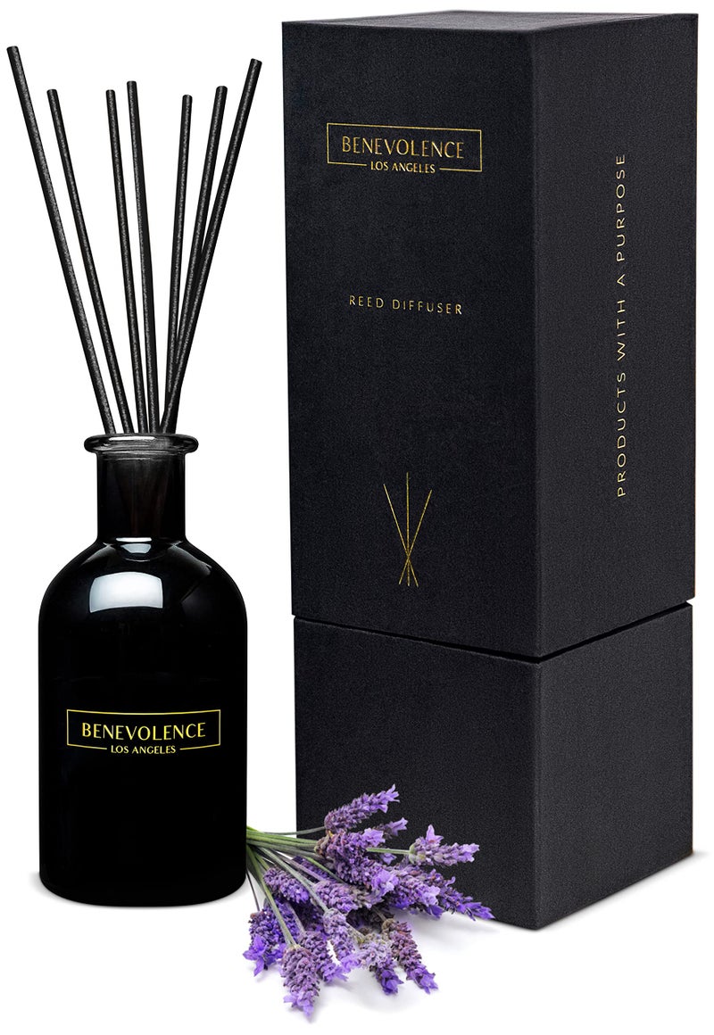 Benevolence LA معطرات ريد من بينيفولنس LA للمنزل، عطر اللافندر والأوكاليبتوس المريح | عصي معطرات الهواء مع علبة هدايا، عصي معطرة للحمام | ديكور المنزل - Image 1