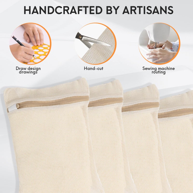 NAHADS 4 Piece Small, Durable Organic Cotton Mesh Laundry Bag with Strong Zipper and Breathable Mesh, Delicate Laundry Bag for Underwear, Clothes, Pants and Socks - Image 3