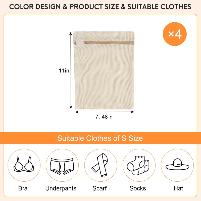 NAHADS 4 Piece Small, Durable Organic Cotton Mesh Laundry Bag with Strong Zipper and Breathable Mesh, Delicate Laundry Bag for Underwear, Clothes, Pants and Socks - Image 4