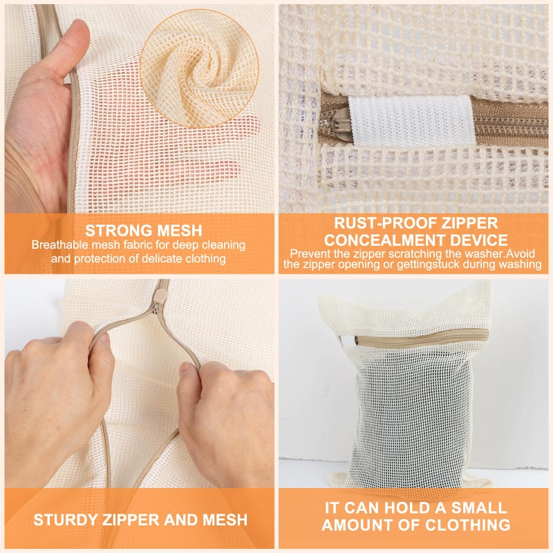 NAHADS 4 Piece Small, Durable Organic Cotton Mesh Laundry Bag with Strong Zipper and Breathable Mesh, Delicate Laundry Bag for Underwear, Clothes, Pants and Socks - Image 5