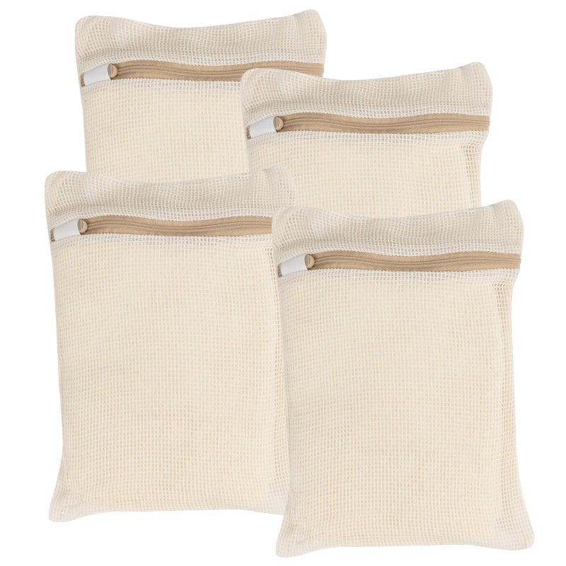 NAHADS 4 Piece Small, Durable Organic Cotton Mesh Laundry Bag with Strong Zipper and Breathable Mesh, Delicate Laundry Bag for Underwear, Clothes, Pants and Socks - Image 1