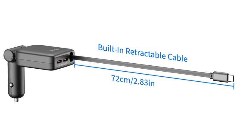 بودي شاحن سيارة مزود بكابل USB-C قابل للسحب بطول 72 سم، قدرة 50 واط وشحن سريع عبر 3 منافذ (PD 30 واط + PD 20 واط)، يدعم شحن 3 أجهزة، قابل للدوران بزاوية 180 درجة، لون أسود. - Image 4