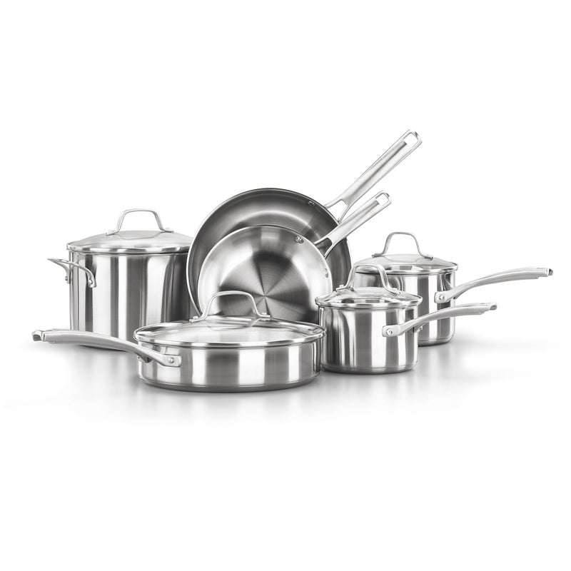 Calphalon Classic Stainless Steel Cookware Set, 10-Piece, Impact-Bonded Aluminum Base, Stay-Cool Handles, Oven Safe 450F, Silver - Image 1
