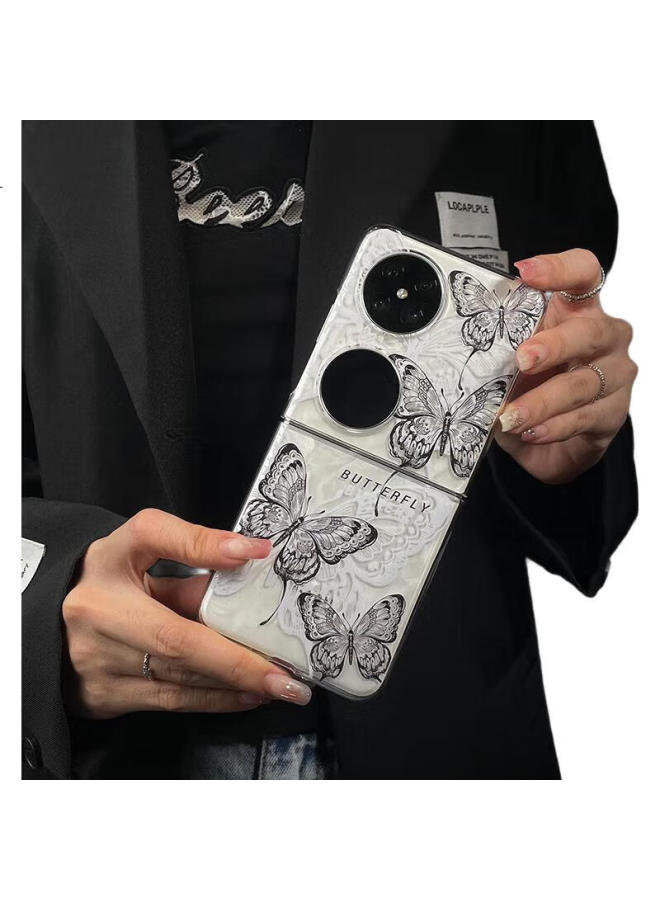 Purecolor Phone Case For Huawei Pocket 2, Foldable Screen Protective Cover, Full Protection, Ultra-Thin, Shockproof, Transparent, Simple, High-End Butterfly Painted Hard Shell - Black Butterfly - Image 2
