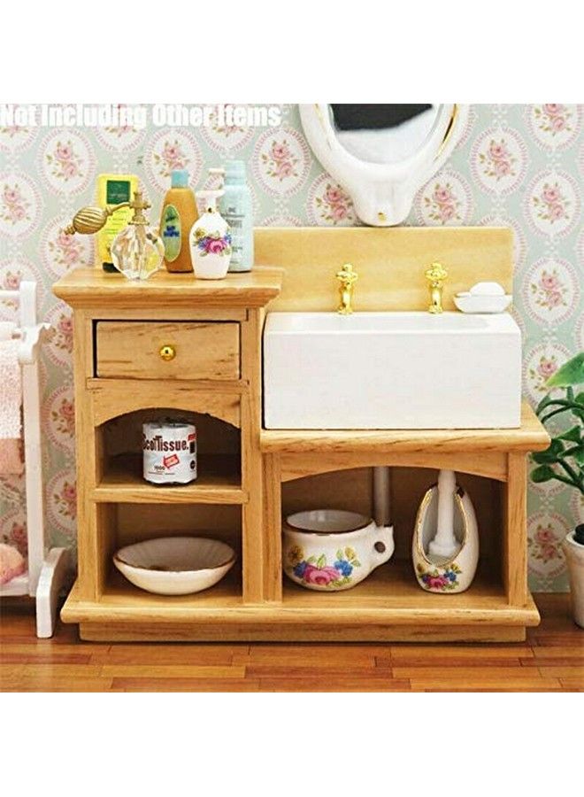 EatingBiting Doll House Bathroom Kitchen Decor Sink 1/12 Wooden Wash Basin Cabinet With Ceramic Hand Sink For Dollhouse Bathroom Kitchen Decoration Accessories - Image 5