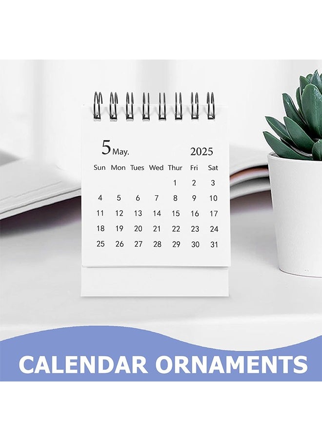 HY - Mini Desktop Calendar, 2025 Small Desktop Calendar Standing Flip Calendars Thick Paper Twin-Wire Binding with Stickers for Home Office School - Image 1