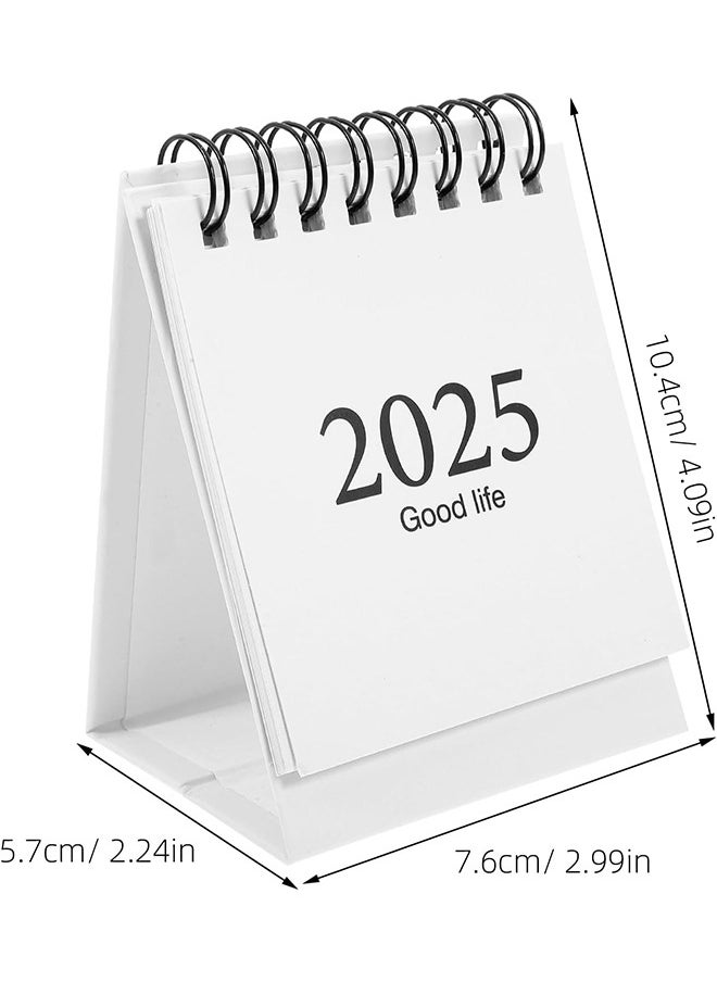 HY - Mini Desktop Calendar, 2025 Small Desktop Calendar Standing Flip Calendars Thick Paper Twin-Wire Binding with Stickers for Home Office School - Image 1