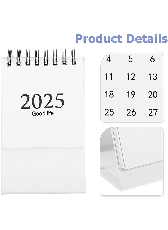 HY - Mini Desktop Calendar, 2025 Small Desktop Calendar Standing Flip Calendars Thick Paper Twin-Wire Binding with Stickers for Home Office School - Image 1