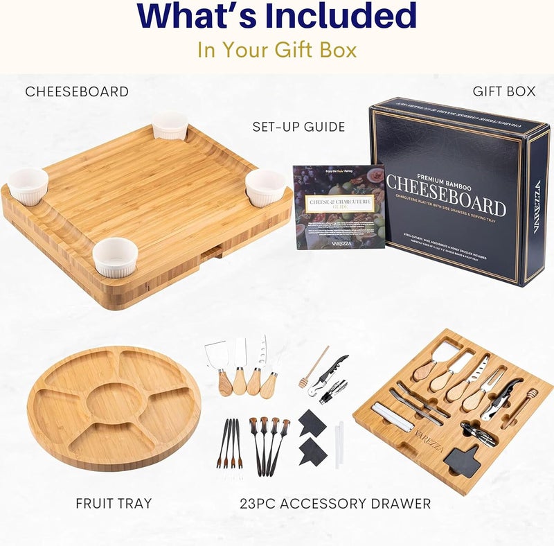 VAREZZA Charcuterie Boards Set – Large Bamboo Cheese Board & Platter with Charcuterie Accessories, Housewarming Gifts for New Home, Christmas, Bridal Shower, New House Gift - Image 3