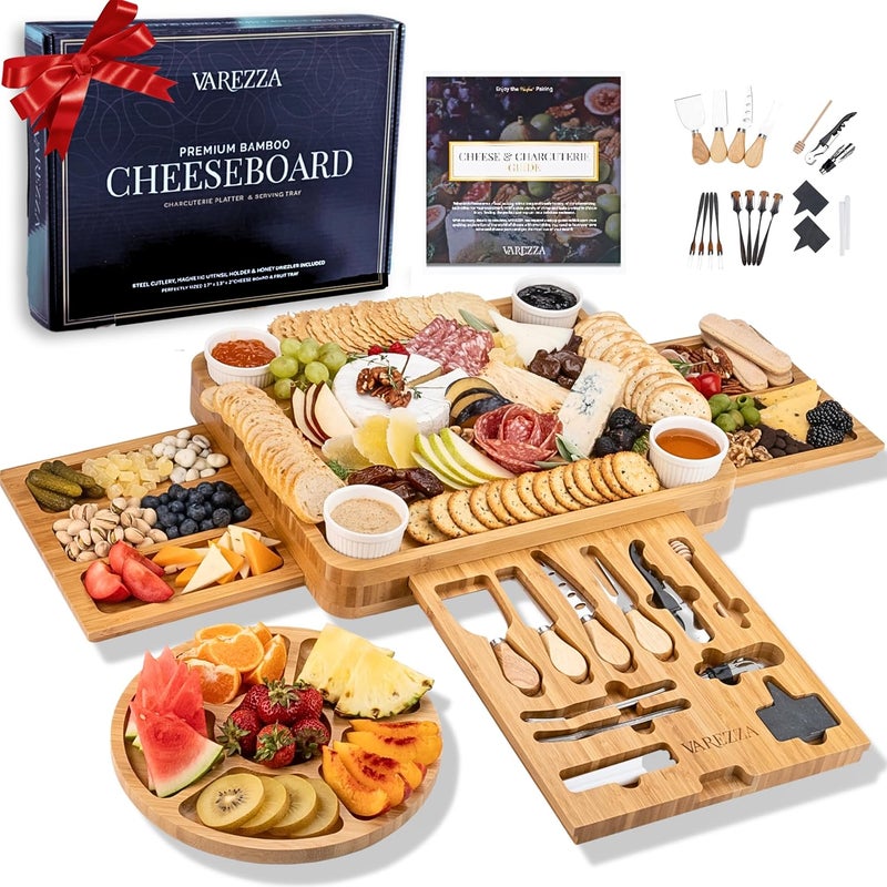 VAREZZA Charcuterie Boards Set – Large Bamboo Cheese Board & Platter with Charcuterie Accessories, Housewarming Gifts for New Home, Christmas, Bridal Shower, New House Gift - Image 1