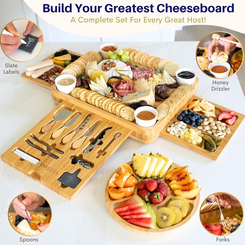 VAREZZA Charcuterie Boards Set – Large Bamboo Cheese Board & Platter with Charcuterie Accessories, Housewarming Gifts for New Home, Christmas, Bridal Shower, New House Gift - Image 5
