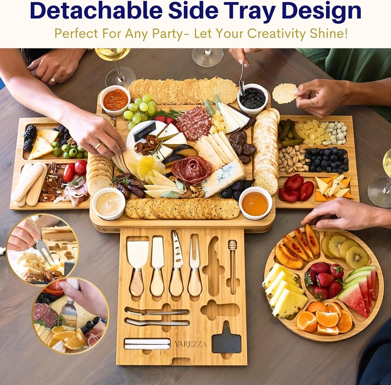 VAREZZA Charcuterie Boards Set – Large Bamboo Cheese Board & Platter with Charcuterie Accessories, Housewarming Gifts for New Home, Christmas, Bridal Shower, New House Gift - Image 2