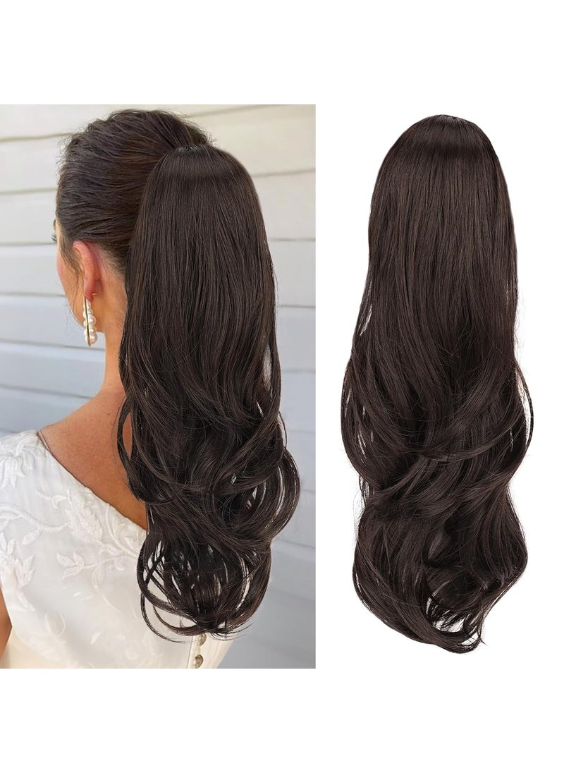 KooKaStyle KooKaStyle Ponytail Extensions Long Drawstring Wavy Clip in Ponytail Hair Extensions Layered Synthetic Hairpiece for Women22 inch Dark Mediun Brown 