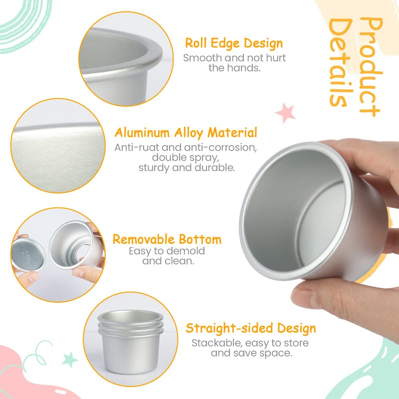 Larath 5 Pieces 2Inch Round Mini Cake Pan With Removable Bottom Aluminum Alloy Small Cheesecake Baking Tray Non-Stick Bread Pizza Chiffon Fondant Mold Diy Cooking Tools  Silver - Image 3