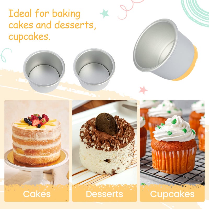 Larath 5 Pieces 2Inch Round Mini Cake Pan With Removable Bottom Aluminum Alloy Small Cheesecake Baking Tray Non-Stick Bread Pizza Chiffon Fondant Mold Diy Cooking Tools  Silver - Image 4