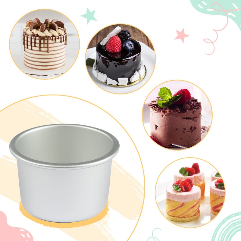 Larath 5 Pieces 2Inch Round Mini Cake Pan With Removable Bottom Aluminum Alloy Small Cheesecake Baking Tray Non-Stick Bread Pizza Chiffon Fondant Mold Diy Cooking Tools  Silver - Image 5
