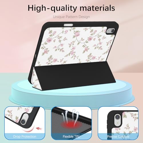 Xkladz Case for iPad Air 11 inch M3/M2 (2025/2024), iPad Air 5th / 4th Generation (2022/2020) 10.9 inch, Cover with Pencil Holder, Auto Sleep/Wake, Cute Design Pattern for Girs Women, Pink Flowers - Image 5