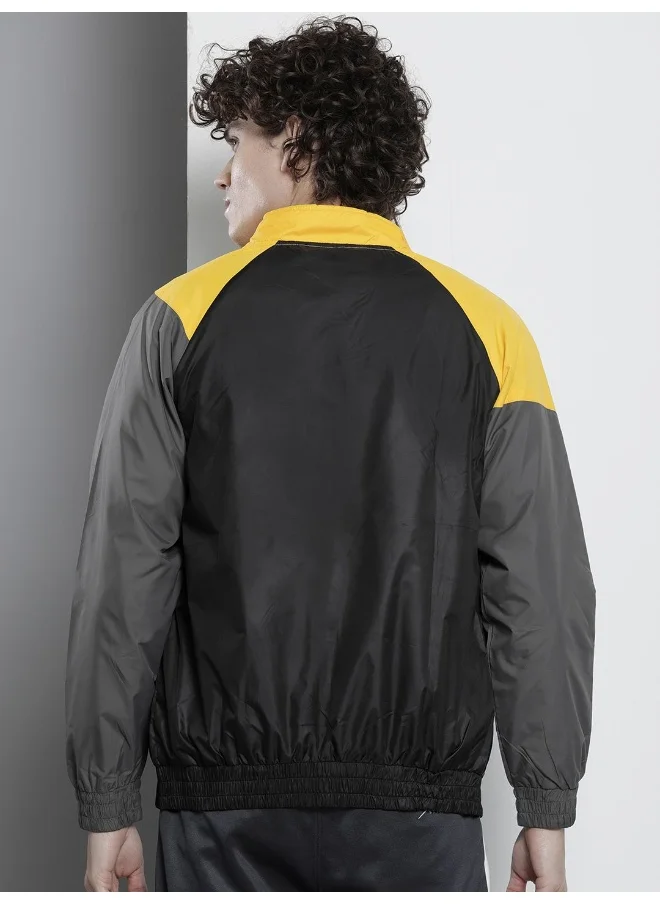 شركة المرآب الهندية Men Yellow Regular Fit Zipper Pockets Color Block Windcheater