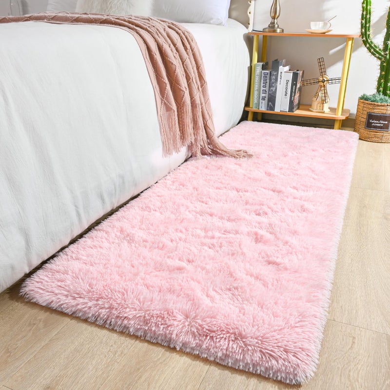 Keeko Pink Runner Rugs for Bedroom Girls Room 2x6 Fluffy Bedside Kids Room Rug Shag Cute Indoor Baby Rugs Fuzzy Modern Area Carpet for Teen Kid Girl Child Nursery Living Room Dorm Decor