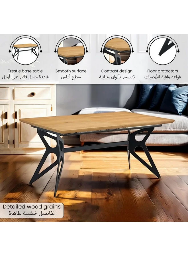 Micasa Elegant and Modern Design Rectangular Extension Table Oak and Black 75.34 x 75.34 x 75.34 cm 629EXDT