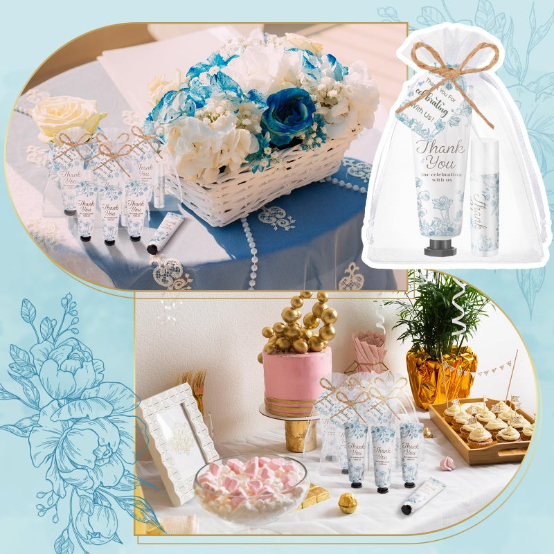 Swiffen 48 Sets 192 Pcs Blue Flower Baby Bridal Shower Hand Cream and Lip Balm Baby Shower Gifts for Guests Bridal Wedding Party Favor Bulk with Thank You Card Organza Bags Travel Size for Wedding - Image 5