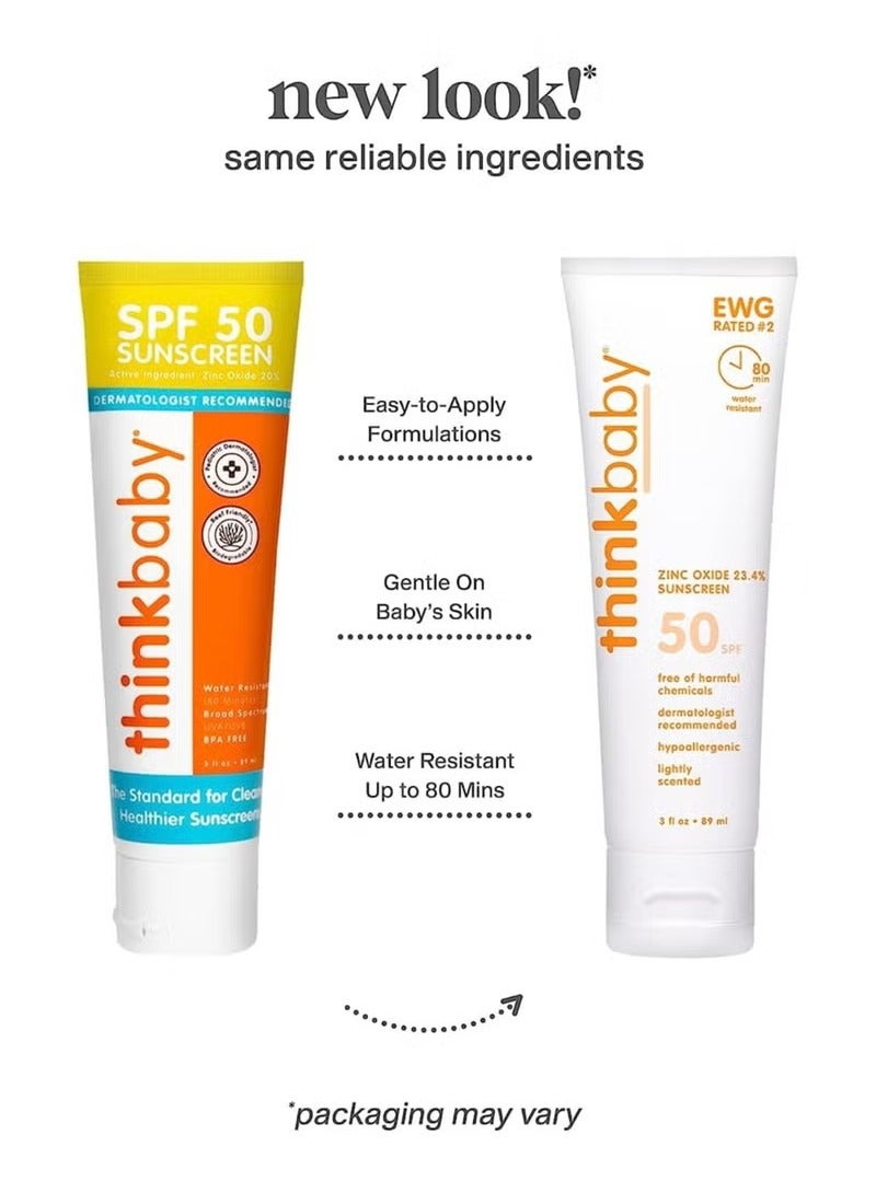 ثينك بيبي SPF 50+ واقي شمسي معدني للأطفال - واقي شمسي طبيعي آمن للأطفال - كريم شمسي مقاوم للماء - حماية شمسية واسعة الطيف من الأشعة فوق البنفسجية / الأشعة فوق البنفسجية - لوشن واقي شمسي نباتي للأطفال ، 3 أوقية. - Image 2