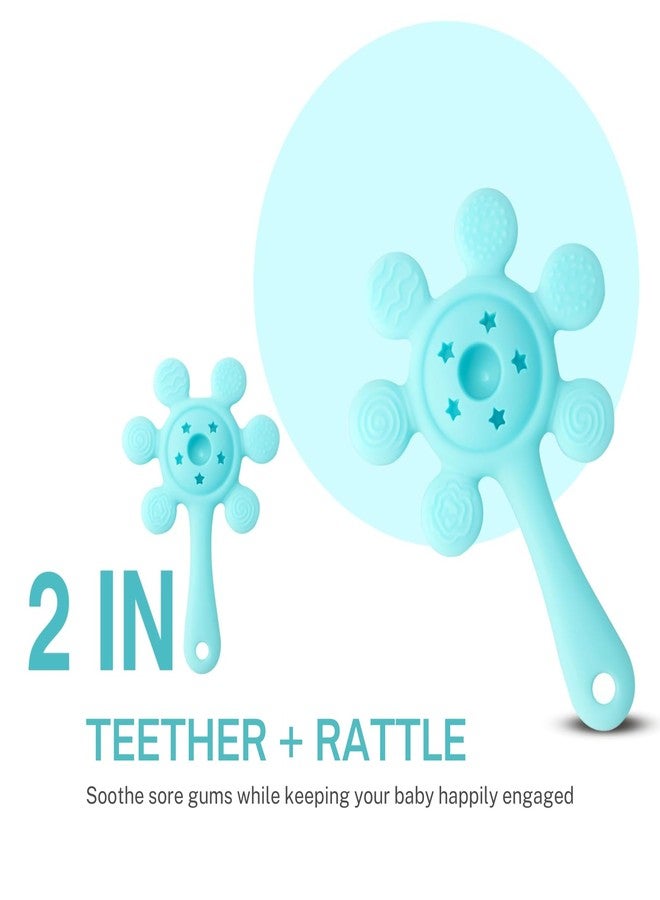 Nestlooms Silicone Baby Rattle Teether, BPA-Free, Food-Grade Teething Toy with Soft Multi-Texture Surface, Easy-Grip Rattle for Gum Relief & Early Development,for Infants & Toddlers (StarPetal Ocean Blue) - Image 2