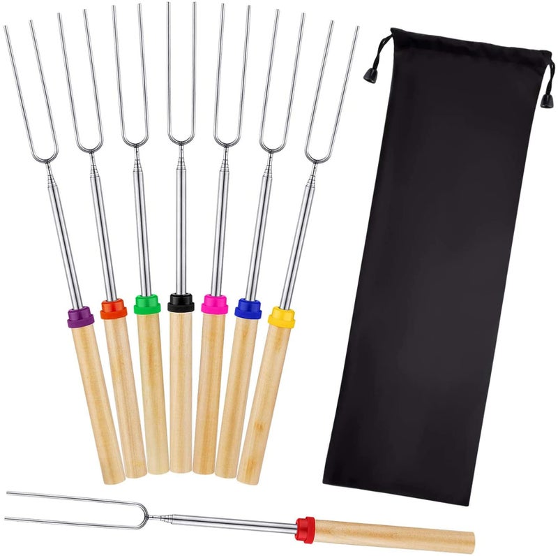 Mluchee Mluchee 8Pack Marshmallow Roasting Sticks Smores Skewers for Fire Pit 32inch Telescoping Sausage BBQ Hot Dog Forks Portable Carrying Bag for Grill Campfire Thanksgiving Christmas Gifts 