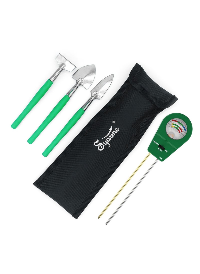 Syarme Soil Tester, Plant Moisture Meter for Testing Soil Fertility, Moisture, PH, for Garden, Farm, Lawn, Potted Plants, etc., with 3 Mini Garden Tools and Storage Bag - Green  - Image 1
