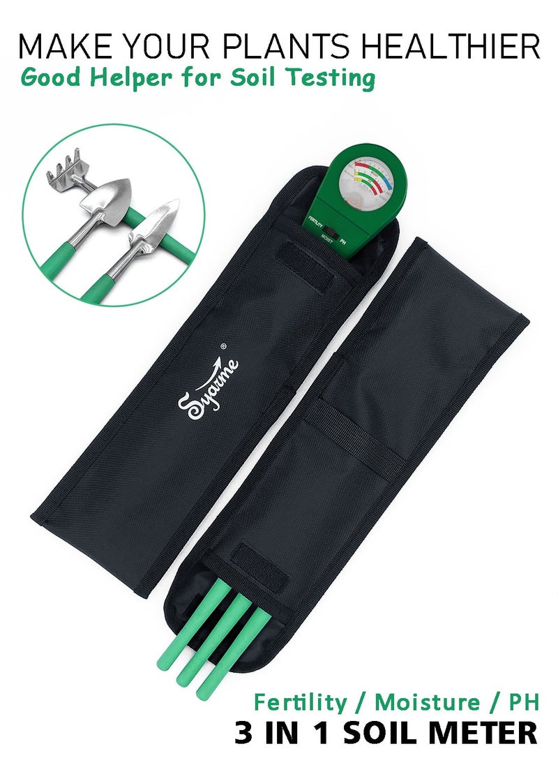 Syarme Soil Tester, Plant Moisture Meter for Testing Soil Fertility, Moisture, PH, for Garden, Farm, Lawn, Potted Plants, etc., with 3 Mini Garden Tools and Storage Bag - Green  - Image 2