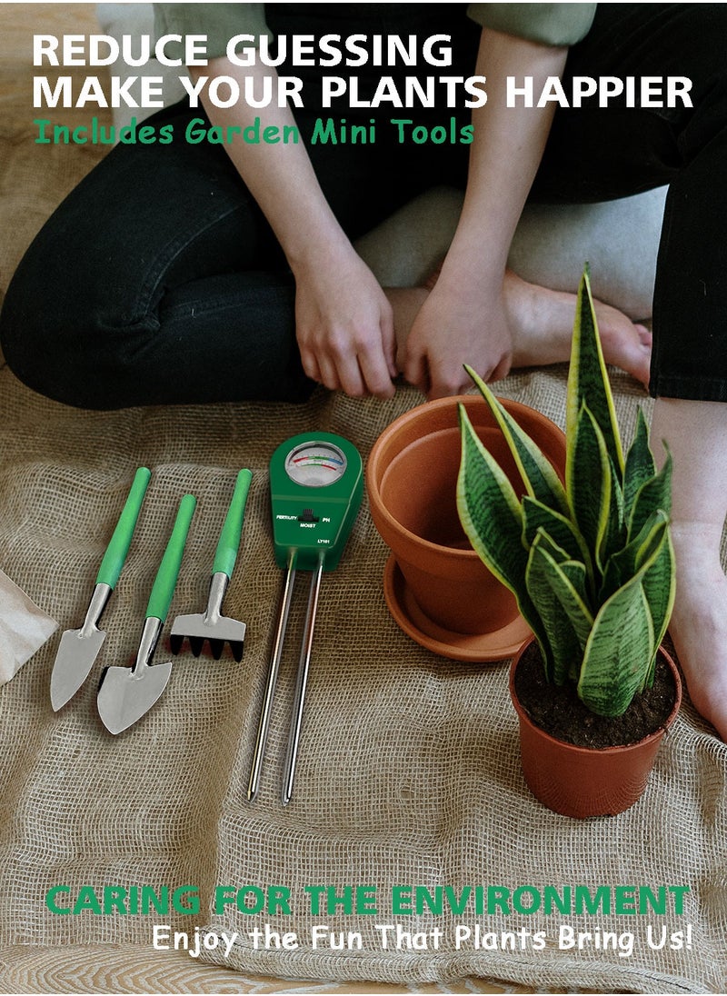 Syarme Soil Tester, Plant Moisture Meter for Testing Soil Fertility, Moisture, PH, for Garden, Farm, Lawn, Potted Plants, etc., with 3 Mini Garden Tools and Storage Bag - Green  - Image 3