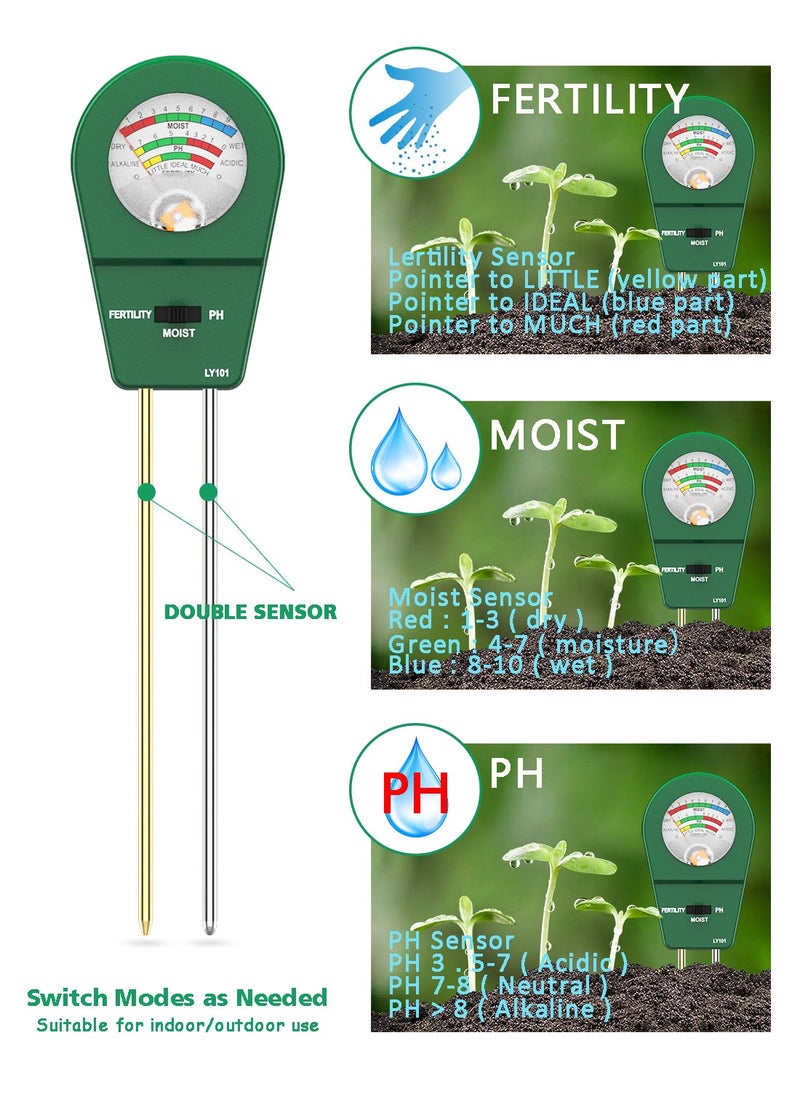 Syarme Soil Tester, Plant Moisture Meter for Testing Soil Fertility, Moisture, PH, for Garden, Farm, Lawn, Potted Plants, etc., with 3 Mini Garden Tools and Storage Bag - Green  - Image 4