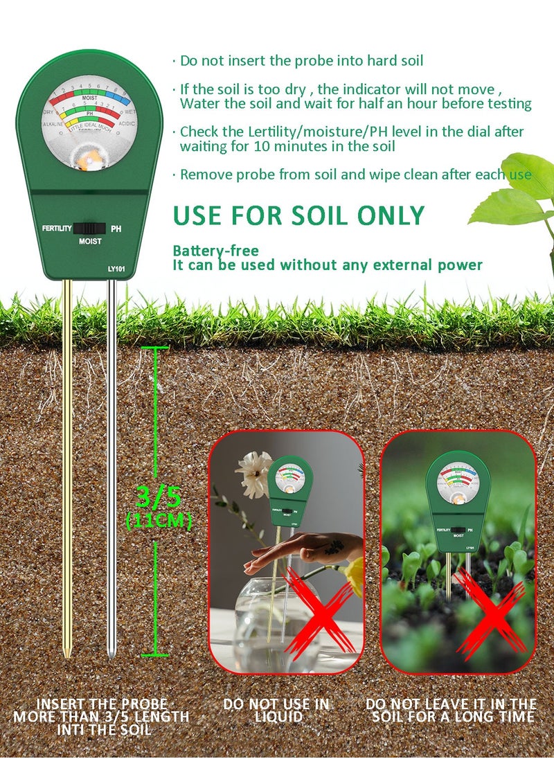 Syarme Soil Tester, Plant Moisture Meter for Testing Soil Fertility, Moisture, PH, for Garden, Farm, Lawn, Potted Plants, etc., with 3 Mini Garden Tools and Storage Bag - Green  - Image 5