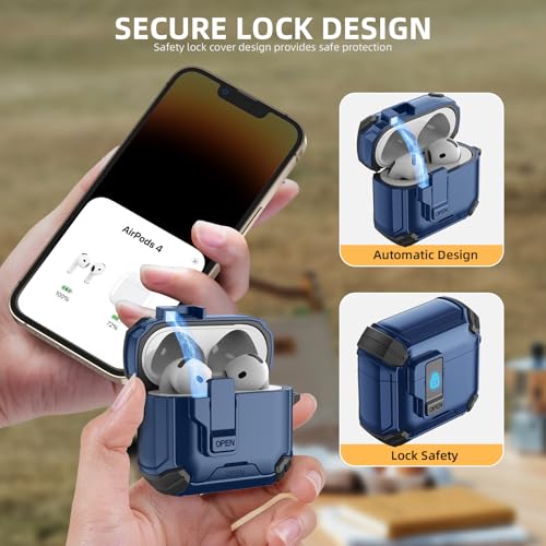 Meliya for AirPods 4th Generation Case with Magnetic Automatic Lock with Phone Stand & Cleaning Kit, Compatible with MagSafe, Rugged Shell Shockproof Protective Cover for AirPods 4 - Dark Blue - Image 3